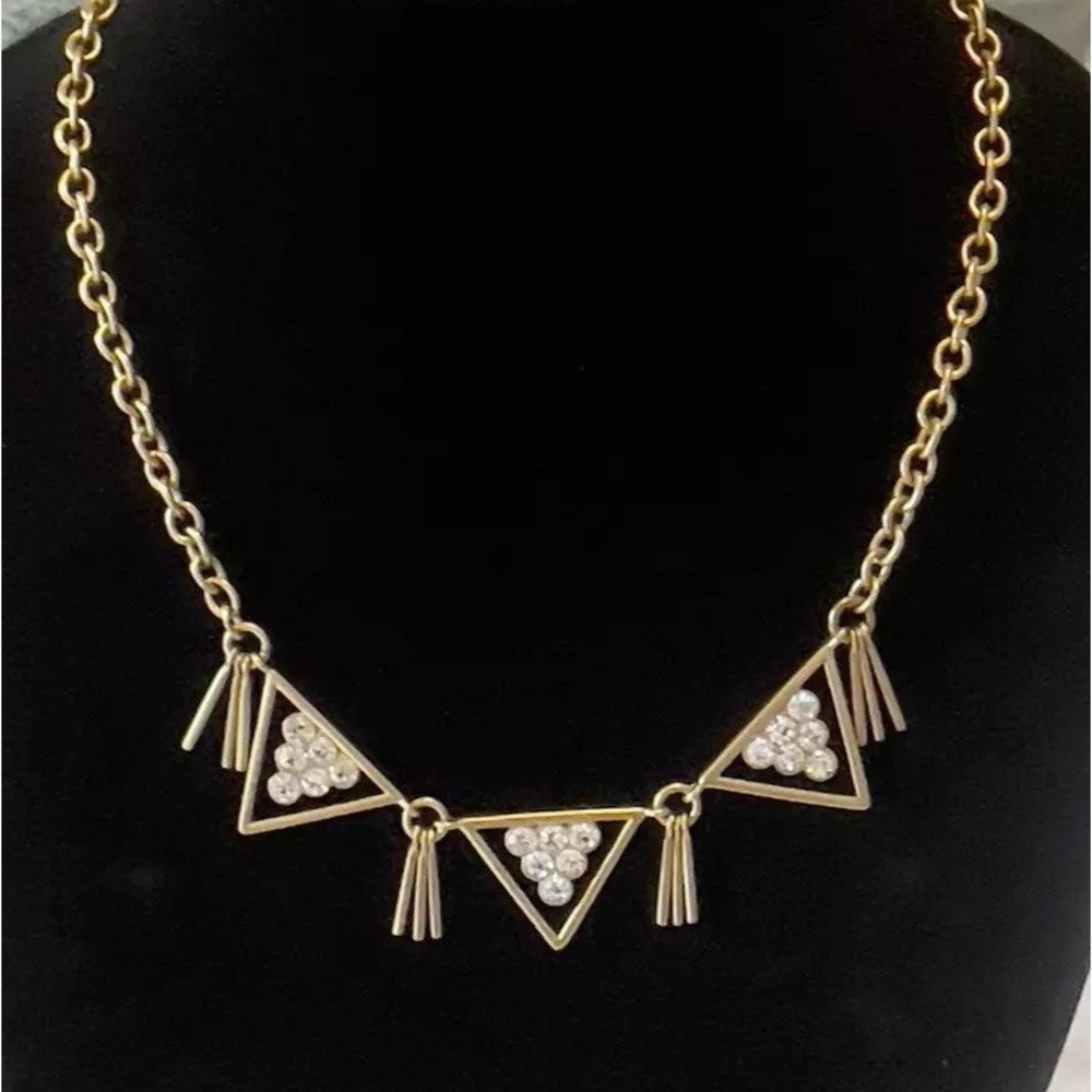 J Crew Women's Triangle Art Deco modern Style Necklace crystals Gold Tone